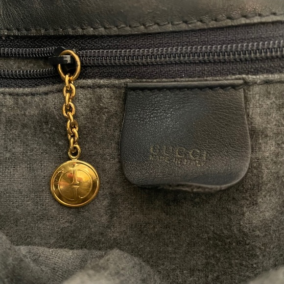 Gucci Black Leather Backpack Vintage Side Bamboo Handle Drawstring - Picture 13 of 16